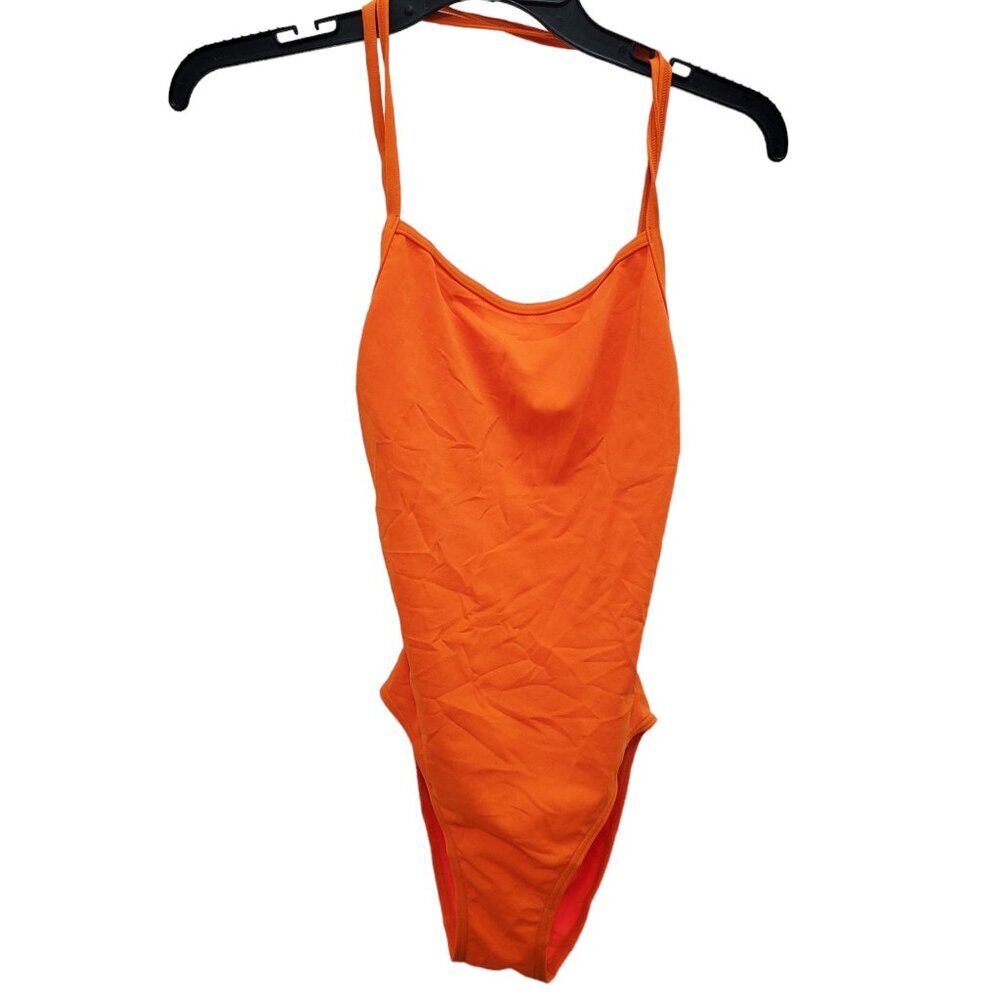 Sporti‎ Women's Neon Orange Criss Cross Strappy Open Back One Piece Swimsuit XS
